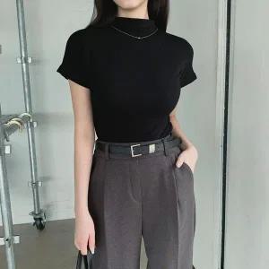 [하프클럽/]여자 데일리 레이온 스판 반목 기모 반팔 티셔츠