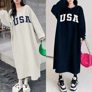 [국내자체제작] USA 맨투맨 롱원피스 (기모)