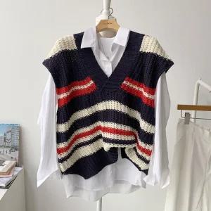 [44~88 빅사이즈~!] 라이어 3색 하찌 브이넥 루즈핏 니트 조끼 베스트