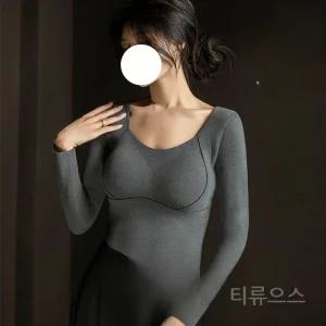 티류으스 여성용 그래핀 보온 내의 긴팔 브라패드 일체형 겨울용 기모 속옷 상의 Z0407