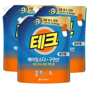 LG생활건강 테크 베이킹소다 + 구연산 액체세제 일반용 리필 2L 3개