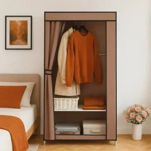 브라운 패브릭 커버 비키니옷장 철제프레임 옷정리장 수납 가구 행거형 다용도 선반 수납장