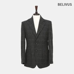 [빌리버스]남성 겨울 울블랜드 헤링본 체크 패턴 클래식 보온 싱글 자켓 BVOT183