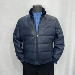 [바쏘옴므]양가죽 자켓 이태리 차이나카라 구스다운 렉스밍크퍼 패딩점퍼 네이비 Z4UB11-2