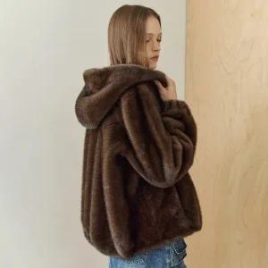 [MAXZA] 후드 페이크 퍼 집업 자켓