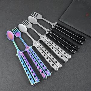 휴대용 발리송 나이프 실버 숟가락 접이식 나비 스푼