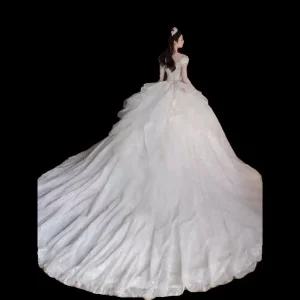 비즈 웨딩 화려한 본식 빅사이즈 흰색 촬영 드레스 벨라인