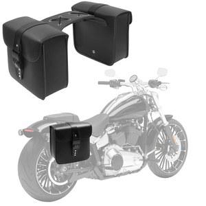 할리 스포츠스터, 소프트테일, 다이나, 혼다 섀도우, 야마하 V-스타, 가와사키 벌칸용 잠금 장치가 있는 AC-MTORC PU 가죽 새들백