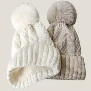 꽈배기 방울 니트 여성 겨울용 털 방한모자