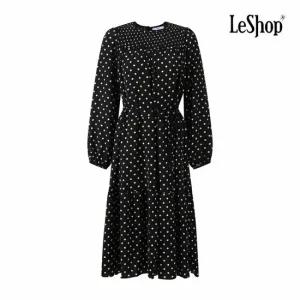 [르샵] 스모크 넥 라인 도트 패턴 리본 원피스 (BP9OP019A)