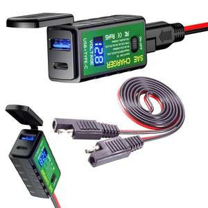 할리 데이비슨 브레이크아웃용 PYJCFHXGN 모터사이클 USB 휴대폰 충전기, SAE에서 어댑터 타입 C 및 전압계 ON/OFF 스위치가 있는 급속 충전 3.0, 3가지 설치