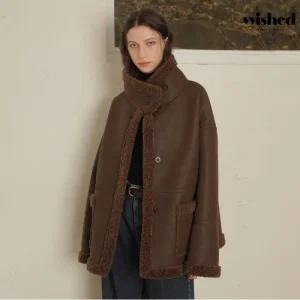 하이넥 버튼 레더 무스탕 양털 하프 자켓 (WIBDJK007)