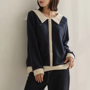 [66-120] 디오 카라 배색 버튼 티