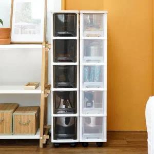 [보노하우스]어반 우드상판 슬림서랍장 5단 (화이트/투명/다크투명)틈새수납