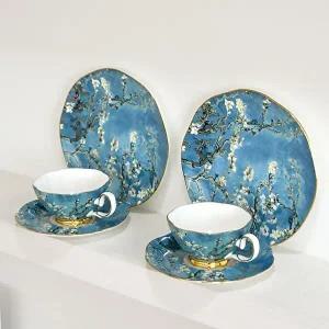 고품질 고흐아몬드 골드림 트리오세트 찻잔+소서+접시 풀구성 명화티세트 고급찻잔 홈카페 WFGYXBR