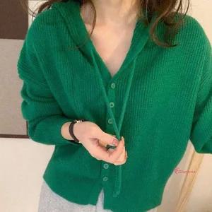 여자 여성후드가디건 분위기 초록색 후드숏 숏 니트 겨울 출근룩pqr139