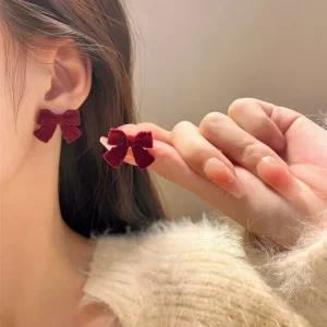 포인트 벨벳 리본 은침 귀걸이 이어링 S925