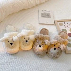 여성 겨울 방한 보온 곰돌이 털 슬리퍼 실내화 거실화