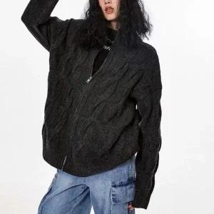 [하프클럽/]배색컬러 내추럴룩 이지 하이칼라여성용 집업가디건