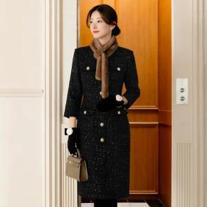 [시크라인] (~XXL까지) 레이페 H라인 샤이닝 트위드 원피스 겨울 하객룩 오피스룩 모임룩 격식룩 연말룩 빅사이즈