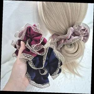 헤어밴드 곱창밴드 벨벳 레이스 장식 머리끈 헤어액세서리 여성용 데일리 포니테일