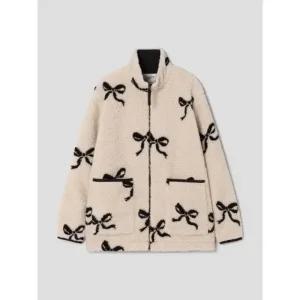 에잇세컨즈 리본 패턴 플리스 점퍼 베이지