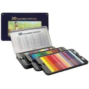 유성색연필 전문가용 유성 색연필 틴케이스 100색 1P 미술용품