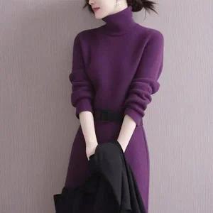 터틀넥 슬림핏 겨울데일리룩 자누엘니트롱원피스