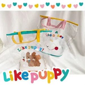 토트백 목욕 캐릭터 귀여운 투명 수영 비치 가방 버킷백