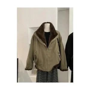 몰도 여자 가죽 자켓 양면 토끼털 라이크 코트 터틀넥 일체형 도톰한 긴팔 상의 젠1