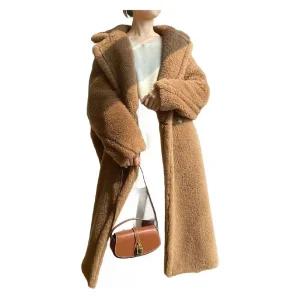 카맬 겨울 코트 여자 롱코트 여성 롱 오버핏 양털 뽀글이 리얼 양모코트 퍼 헤닝 울 알갱이