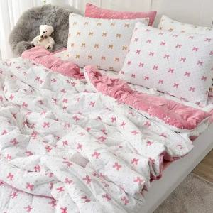 리본 극세사 겨울침구 차렵이불 패드세트 SS이불1+SS패드1+베개커버1