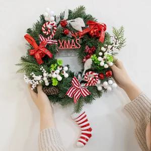 크리스마스 리스 벽장식 리본벨 350mm 벽걸이 소품 현관 문 카페 입구 데코