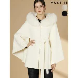 [하프클럽/머스트비]여성 울혼방 퍼탈착 후드 케이프