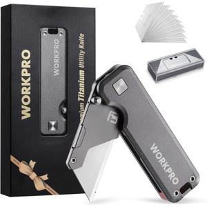 WorkPRO 프리미엄 티타늄 유니바디 접이식 커터 포함 남성용 칼날 나이프 10개의 CNC 면도칼 핸들 추가 경량 유틸리티 퀵 알루미늄 이상적인 체인지 블레이드 선물 박스