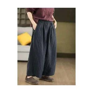 여성 러블리 바지 배기핏 가을겨울 빈티지 샌드 워싱 린넨 누빔 와이드 밴딩 캐주얼 마 다올4