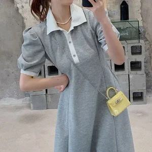 [하프클럽/]넥카라볼륨소매 프리미엄 미니드레스 봄철 썸머 꾸안꾸 숏슬리