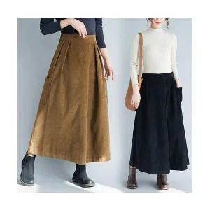 여성용 치마 바지 가을 겨울 신상 코듀로이 워싱 후 허리 밴딩 와이드 빅사이즈 KS4