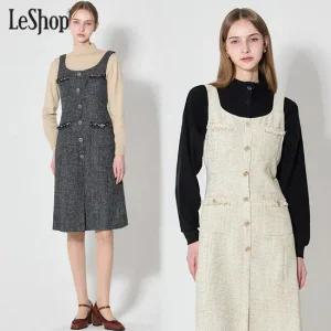 르샵 뷔스티에 버튼 트위드 원피스