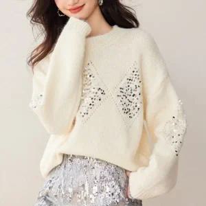 G126875 스팽글 비즈 라운드니트 티셔츠