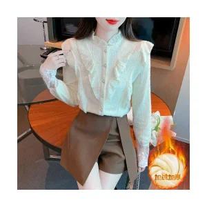 여성블라우스 셔츠 추동 신제품 상의 레이스 기모 스포M4