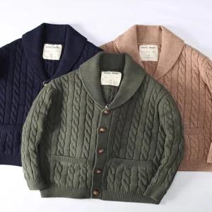북유럽 복고풍 남성 꽈배기 카디건 두꺼운 스웨터 루즈핏