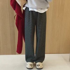 단단 스트라이프 융밍크안감 기모 와이드 겨울 밴딩팬츠 (3color)