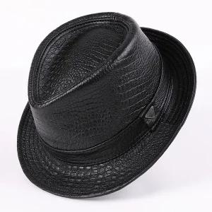 가을 겨울 남성용 고급 악어 무늬 소가죽 중절모 클래식 신사 스타일 중년 페도라 모자 영국풍 중절모자