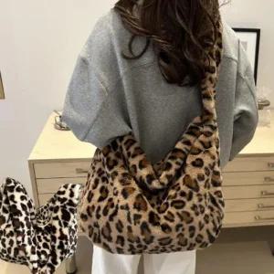 Rly 레오파드 숄더백 겨울 페이크 퍼 캔버스백 가방