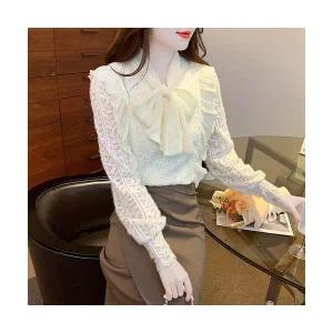 여자 블라우스 레이스 프릴 긴팔 이너 겨울 세련되고 원템4 기모 상의