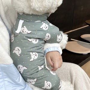 곰 프린트가 있는 방수 면 재킷 따뜻한 겨울 코트 네 다리 개 옷 치와와 푸들 비숑 강아지 액세서리