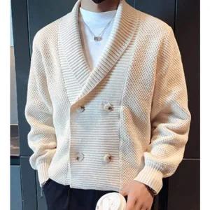 남성 더블 버튼 카라 니트 가디건 1P 간절기 아우터 소프트니트