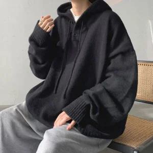 남성 겨울 니트 루즈핏 터틀넥 단추 오버핏 스웨터 후드 후드집업