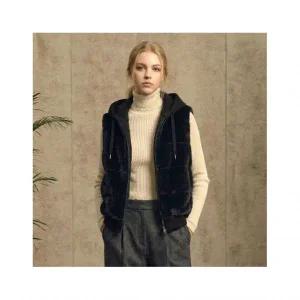 리오벨 FAUX 밍크 호리젠탈 니트 후드 베스트 LV4VT0006